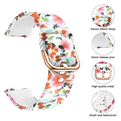 Vicrior Bands Compatible With 22Mm Fossil Gen 5 Julianna (2019 Release) Women's Smart Watch, Soft Silicone Fadeless Pattern Printed Floral Replacement Band For Fossil Gen 5 Carlyle. #TOP5