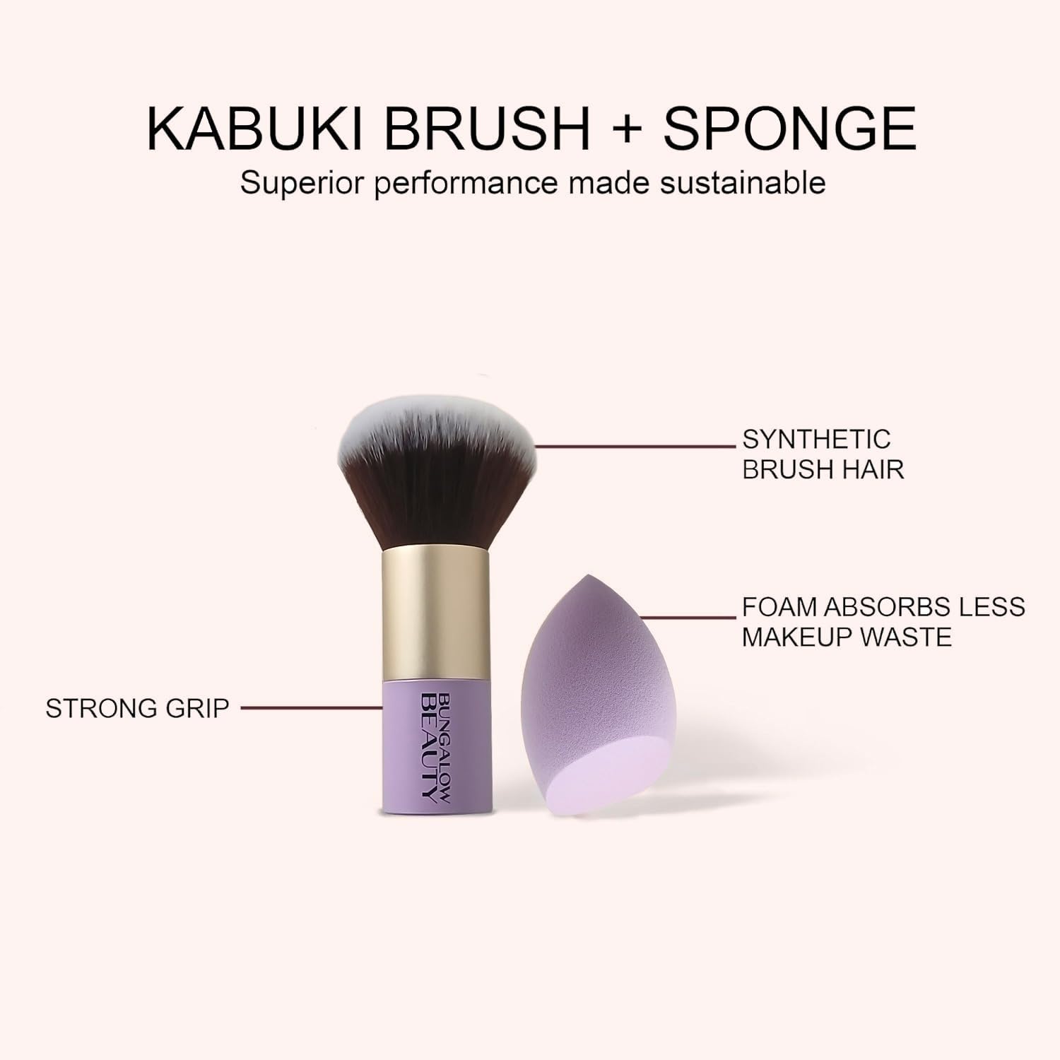 BUNGALOW BEAUTY Premium Kabuki Brush & Blender Set | All Face Makeup & Foundation Brush for Liquid, Cream and Powder Face Makeup | Wet or Dry Makeup (Purple) 4
