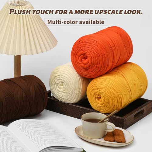 Image of (800g /228yds) T Shirt Yarn, Soft Tshirt Crochet Yarn for Crafts and DIY Knitting Crocheting Cloth /Bag /Basket /Coaster, 100% Polyeste Elastic Fabric Chunky Thick Yarns for Crocheting (Lilac)