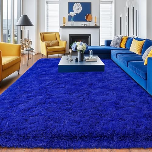 Rugs for Living Room 8x10, Soft Shaggy Modern Shag Area Rug for Bedroom, Upgrade Non-Slip Plush Fluffy Carpet for Kids Boys Girls Room Home Decor Aesthetic, Royal Blue