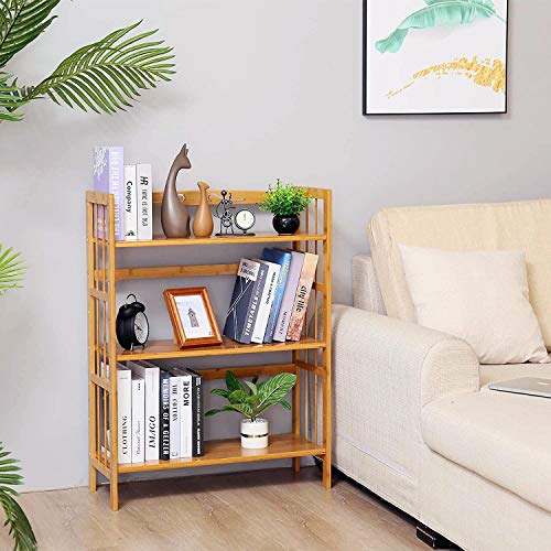 C&Ahome Bamboo Shelf, 3-Tier Bookshelf Bookcase, Free-Standing Storage Shelf, Plant Flower Stand, Max Load 35Lbs Per Shelf, Utility Shelf Rack For Living Room Bathroom Kitchen Home Natural #TOP6