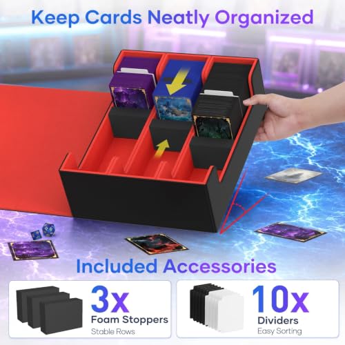 Image of Mlikero Trading Card Storage Box, Bulk Card Storage for 1800+ Sleeved Cards, PU Leather Magnetic Closure Card Organizer with 10 Dividers & 3 Foam Stoppers, Fit for MTG, TCG and Sports Cards (Red)