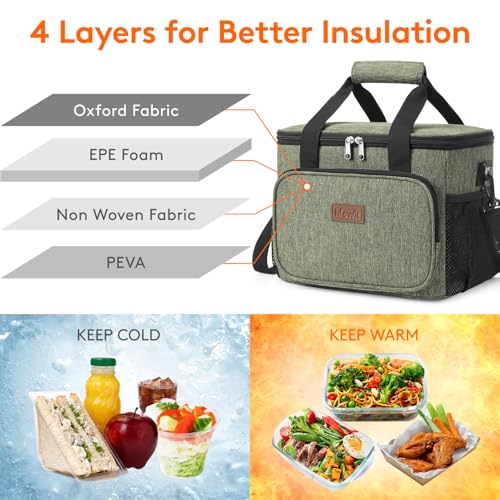 Image of Lifewit Large Lunch Bag, Insulated Lunch Box, Soft Cooler Cooling Tote for Adult Men Women, Dark Green 24-Can (15L)