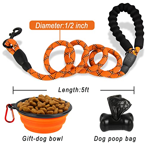 Barkbay Dog Leashes For Large Dogs Rope Leash Heavy Duty Dog Leash With Comfortable Padded Handle And Highly Reflective Threads 5 Ft For Small Medium Large Dogs(Orange) #TOP5