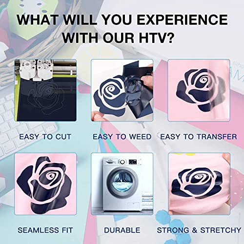 Image of HTVRONT HTV Vinyl Rolls Heat Transfer Vinyl - 12 inch x 8ft Dark Blue HTV Vinyl for Shirts, Iron on Vinyl for All Cutter Machine - Easy to Cut & Weed for Heat Transfer Design (Dark Blue)