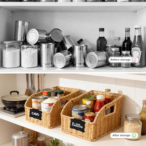 Image of Brownlily Wicker Pantry Storage Baskets with Chalkboard,Handwoven Baskets for Organizing with Built-in Handles, All-Purpose Storage Baskets for Shelves, Laundry Room, Natural - Single Set (3-Piece)