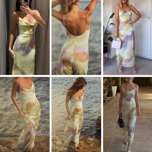 Image of Women's Sexy Sleeveless Tulle Leopard Print Maxi Dress - Elegant Spaghetti Strap Backless Party Dress