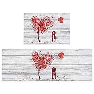 2 stuks Bad Rug Set Liefde Boom Badkamer Vloermat Hartvorm Ballonnen Zoet Paar Houtnerf Absorberend Non Skid Badmat Sets…