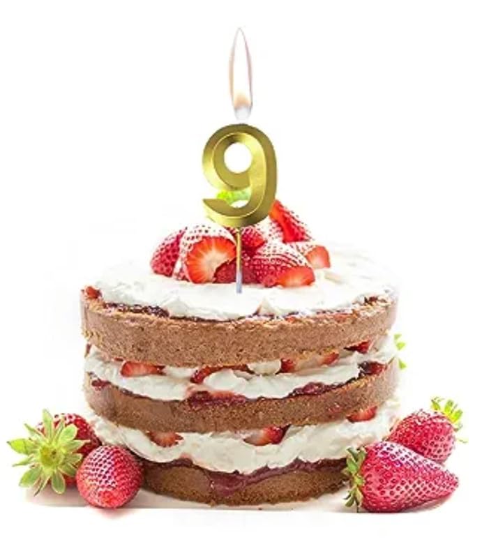 Image of Number Candle 3 inch for Birthday Parties, Wedding, Engagement, Valentines Day Celebration, Theme Party CakeDecoration Gold (Number 9)