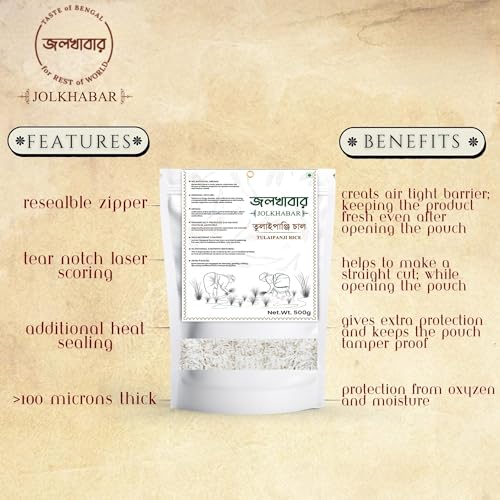Image of JOLKHABAR | TULAIPANJI RICE | TULAI PANJI CHAL | TULAIPANJI CHAWAL | Bengali Aromatic Short Grain | GI Tagged Rice | Perfect for Bhog, Khichuri, Payesh & Pulao | Taste of Bengal | 450g Pack
