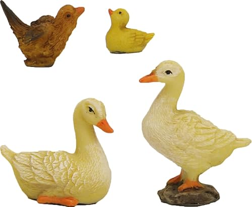 FADEDA 4 patos de grupo de animales/altura: 4 cm/pintadas a mano/figuras de belén fieles - decoración de mesa de Navidad cuna accesorios