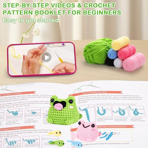 Image of StryWiin Crochet Kit for Beginners, Frog Family Crochet Animal Kit with Step-by-Step Video Tutorials, DIY Beginner Crochet Kit for Adults, Ideal for Birthday and Holiday Gifts