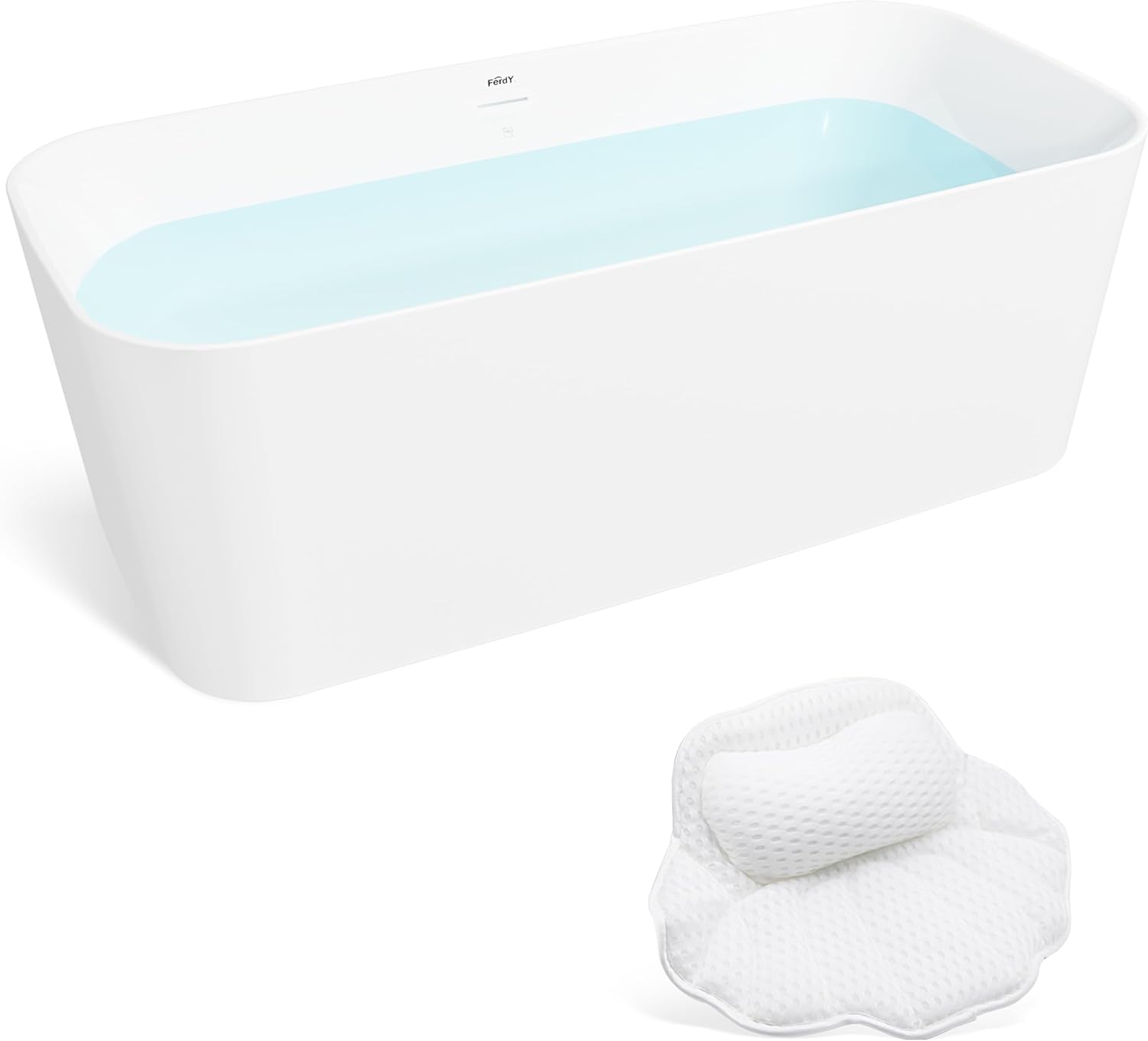 FerdY Maui 67" Acrylic Freestanding Bathtub, Contemporary Elegant Design Soaking Tub with Brushed Nickel Drain& Bath Pillow for Bathtub,Thick Tub Pillows, Ergonomic Support
