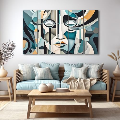Image of The Castle Decor Modern abstract face art painting with frame 5 Big Size (27x48) Multiple Frames Wall Art Painting for living room,Bedroom,Drawing room,Hotels-Wooden Framed-Digital Painting
