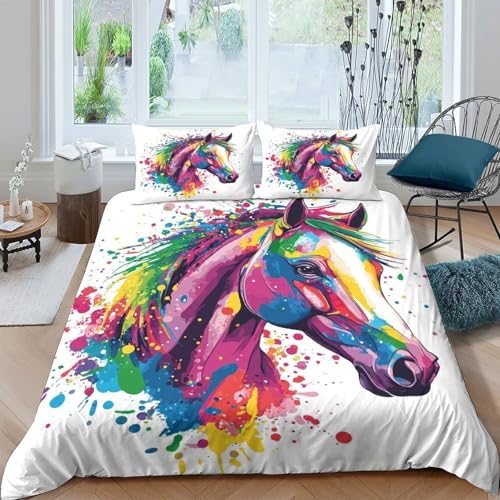 Housse de couette cheval impression 3D premium microfibre douce - 2