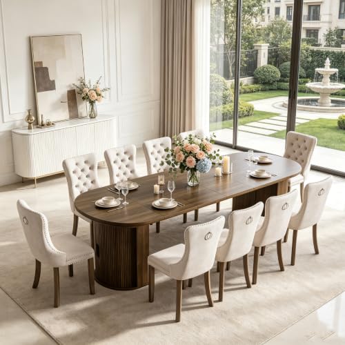 Image of 47in-118 in Extendable Dining Table for 4-12, Oval Expandable Kitchen Table