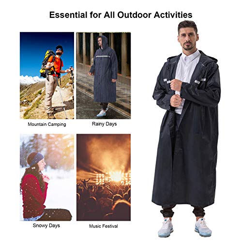 ioutdoor Regenmantel 100% Wasserdicht, der Extra Lange Regenschutz mit Taschen/Reflexstreifen/Kordelzughauben/Reißverschluss/Knopf, 3 Farben, 3 Größen, XXL