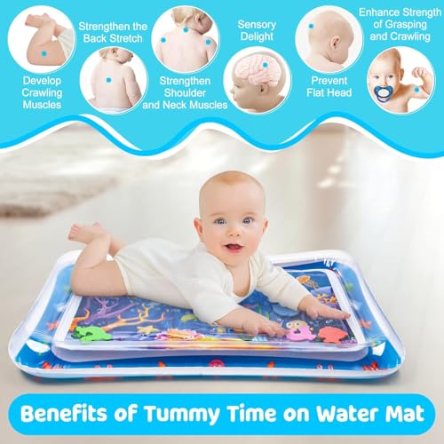 Image of Tummy Time Water Mat for Babies 3-12 Months - Inflatable Baby Water Play Mat with Colorful Sea Animals - Sensory Development Toy for Infants & Toddlers