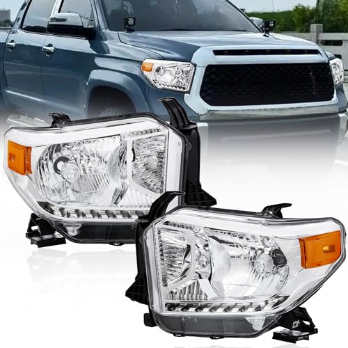 KUIPERAUTO Pair OE Style Replacement Headlights Assembly Compatible for 2014-2021 Toyota Tundra with Clear Lens/Black Housing/Amber Reflector (Set of 2) 811100C090