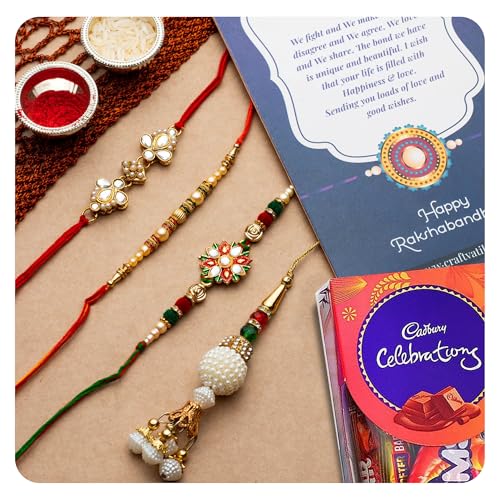 Image of Rakhi for Brother Combo with Gift, Rakhi Gift for Brother Rakhi with Chocolate For Bhai Bhabhi Kids, Rakshabandhan Gifts for Brother with Rakhi, Rakhi set of 4 with Greeting Card