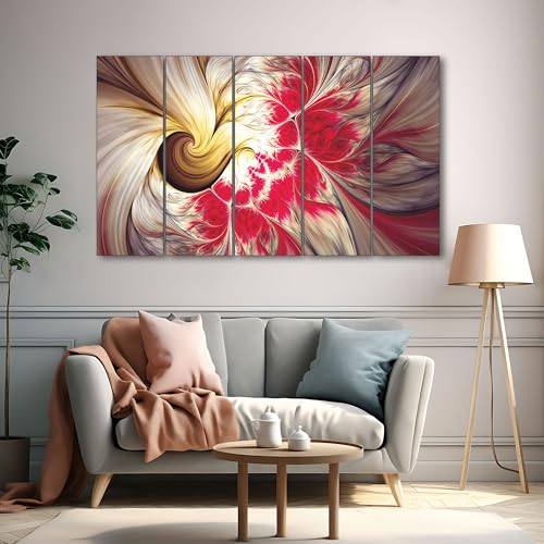 Image of The Castle Decor Abstract Art Multiple Frames Wall Painting for Living Room, Bedroom, and Hotels - Wooden Framed Digital Artwork (Multi Color - Design 4, 27x48 Inch)