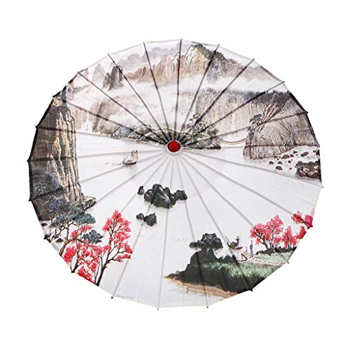 Momola Femme Ombrelle Chinoise Fait à La Main en Tissu Parapluie Parasol Floral Decoratif Accessoires pour Danse Mariage Anniversaire (A) Cover