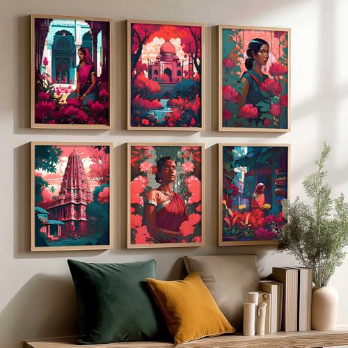 Image of kotart Premium Digital Traditional Art Paintings with Frame for Home Decoration - Painting for Living Room Bedroom Office Room Decor - Painting for Wall Decoration - Pack of 6 (Art 7)