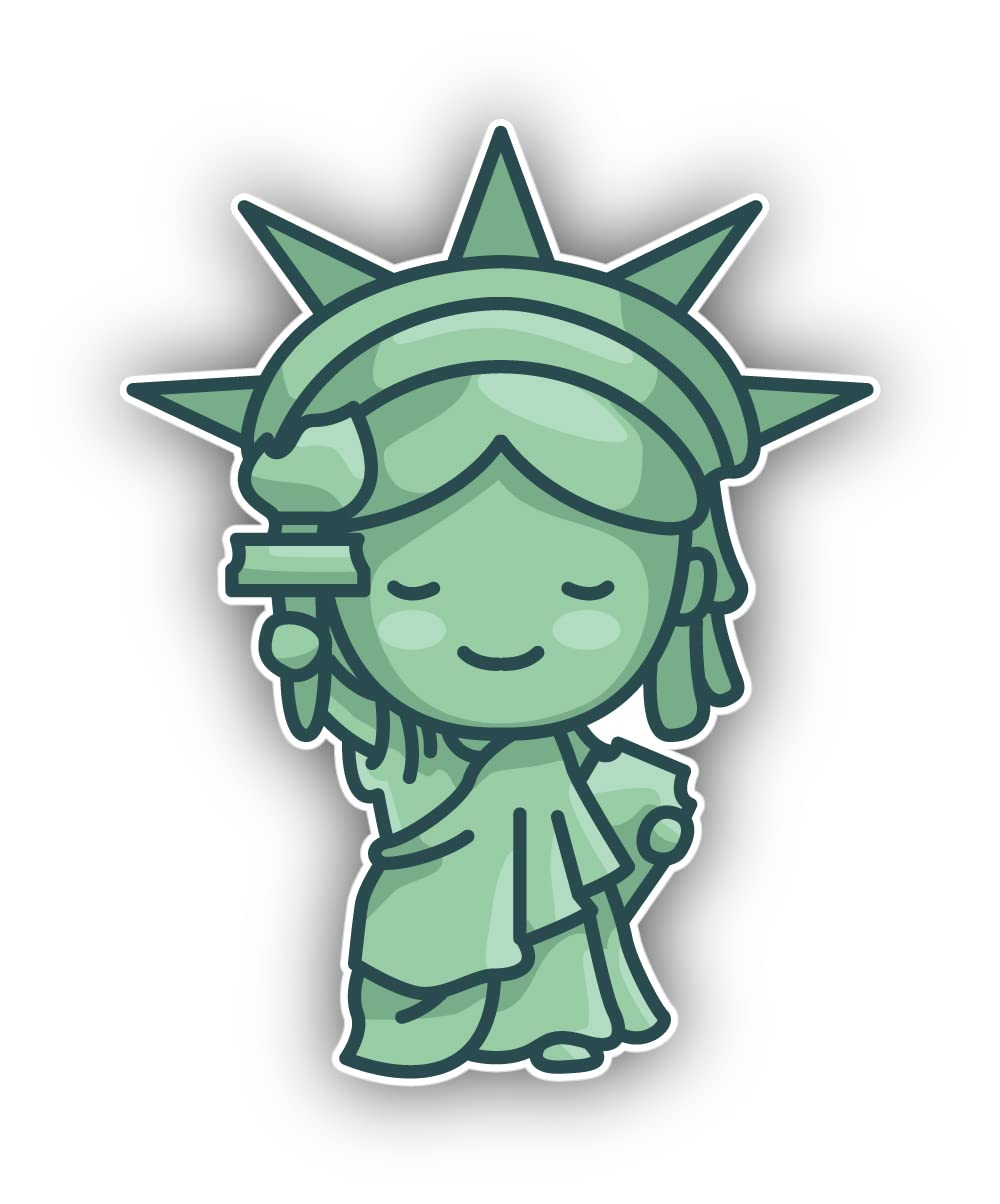 Cartoon Statue of Liberty USA Sticker | Car Bumper, Laptop, Water Bottle, Wall, Window Waterproof Vinyl Sticker Decal | Longer Side 3'' |