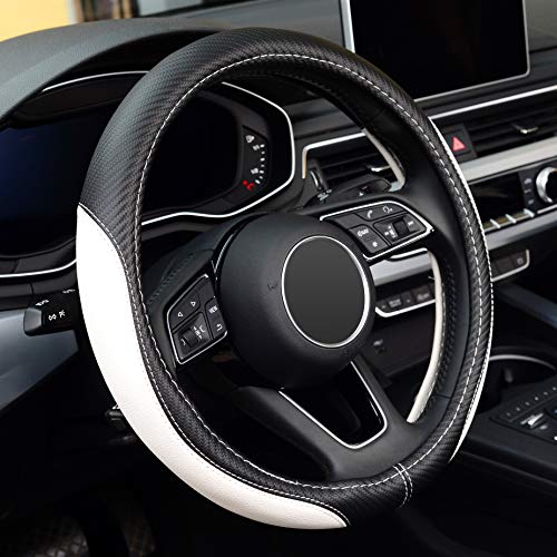 LABBYWAY Microfiber Leather Auto Car Steering Wheel Cover,Universal Fit 15 Inch Anti-Slip Wheel Protector (White)