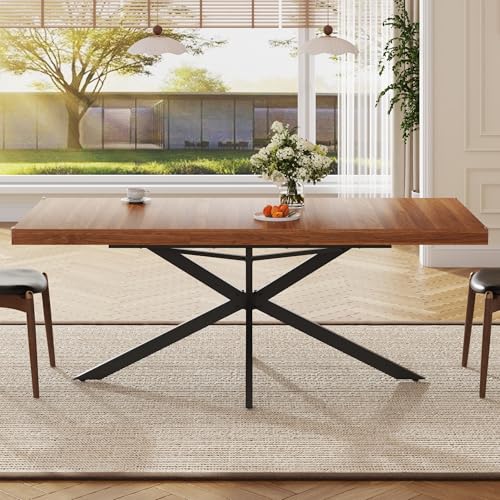59In-78Inch Extendable Rectangular Dining Table for 6 8 People, Wood Long Dining Room Table W/Removable Leaves,Space Saving,Modern Dinner Table W/Waterproof Tabletop&Metal Legs for Kitchen Living Room