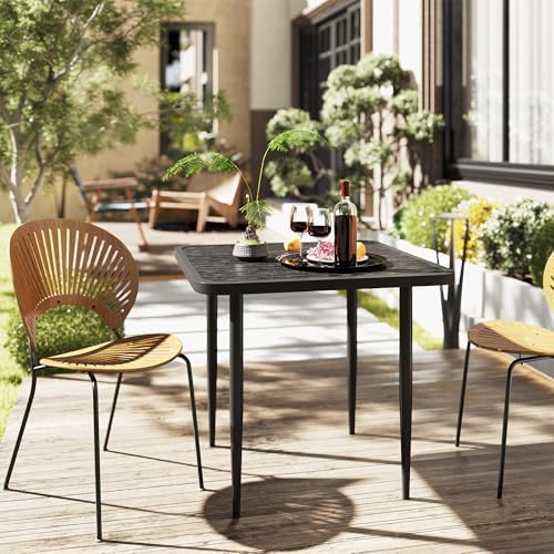 Outsunny 31.5" Outdoor Dining Table for 4, Square Patio Dining Table with Metal Frame for Garden, Lawn, Backyard, Black