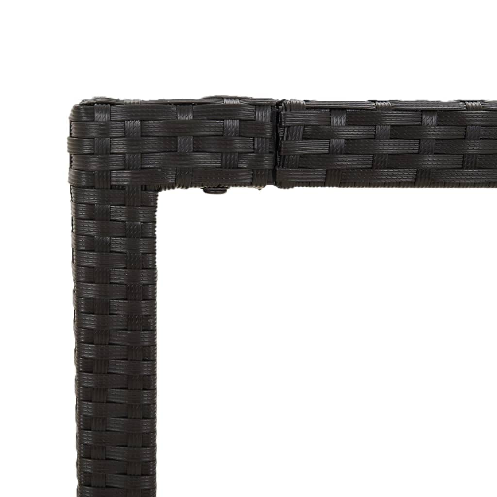Mesa de jardín de ratán de polirratán, color negro, 150 x 90 x 75 cm, con placa de cristal duro, marco de acero pulverizado, diseño impermeable para terraza y jardín, fácil montaje