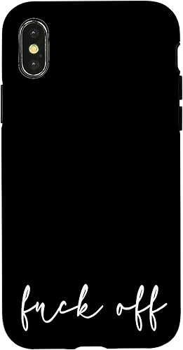 Miniatura 7 de Funda negra cursiva para iPhone 13 Pro Fuck Off con marco dorado bohemio