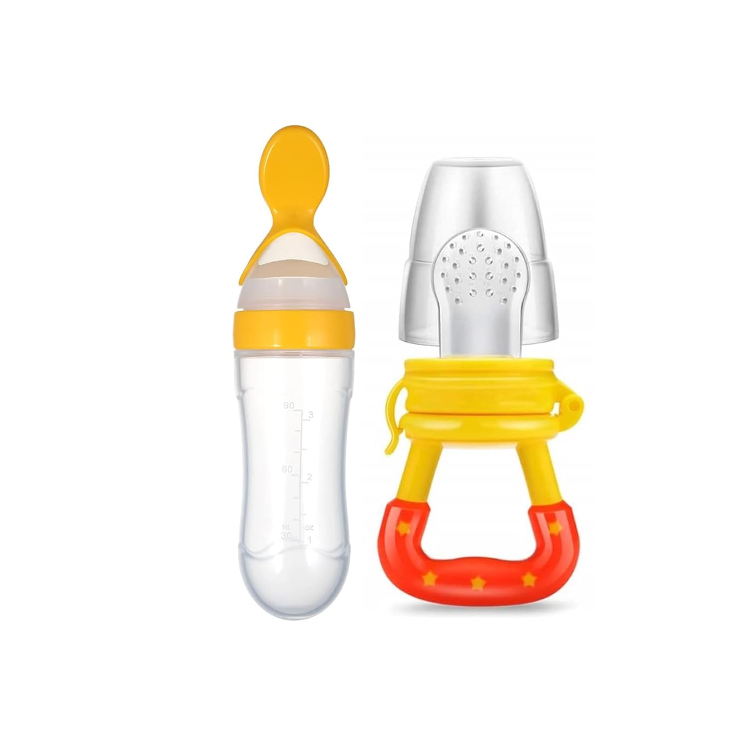 XIIAA Baby Fruit Feeder and Food Feeding Spoon Ultra Soft Food Grade Silicone for Cereals for Infant 3 Months Plus for Kids 6 to 12 Months (Yellow Combo)-image-40