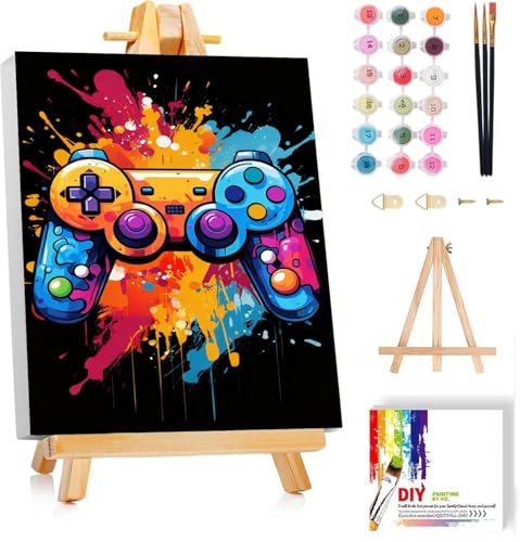 YarnWhimsy Malen Nach Zahlen Kinder ab 10 mit Rahmen Holzstaffelei Controller Malen Nach Zahlen Für Kinder Diy Acrylfarbe Video Game Paint by Numbers Geschenk für Jungen Teenager (20x30cm)