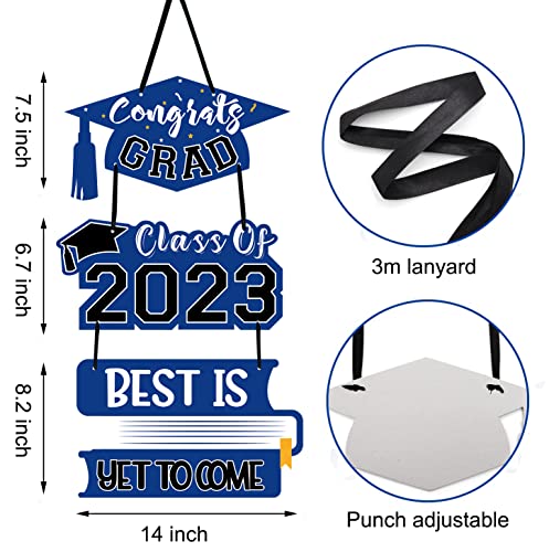 Graduation Hanging Signs For Front Door, Welcome Wreath Graduation Decorations Class Of 2023 Home Decor Indoor Outdoo Party Porch Window Wall Farmhouse (Blue) #TOP1