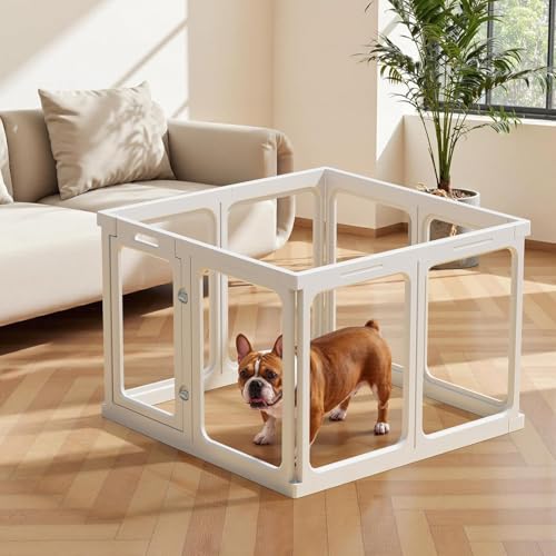 Gardner Pet Acryl Welpenauslauf, 60 cm 8 Panels hundelaufstall für Wohnung, Welpenlaufstall faltbar, Transparent, mit Saugnäpfen Laufstall Hund, geeignet für Welpen, Kaninchen, Katzen, Schweine, Weiß