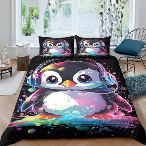 Housse de couette pingouin parure de lit 3D 200x200 microfibre confortable - 4