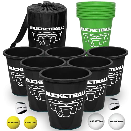 BucketBall | Team Color Edition | Combo Pack (Black/Green): Original Yard Pong Game: Best Camping, Beach, Lawn, Outdoor, Family, Adult, Tailgate, Jumbo, Giant Game