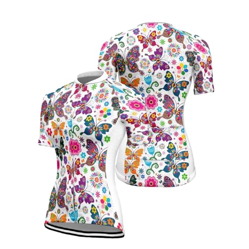 Mateju Impresión 3D Maillot Ciclismo para Mujer, Ropa Ciclismo Exterior con Cremallera y Bolsillos, Verano Secado Rápido Camisetas Manga Corta Hombre, Camiseta Mujer Elástico (Floral,L)