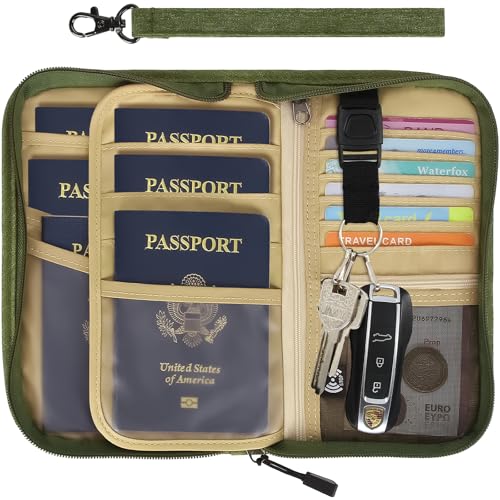 Image of ZOPPEN Passport Holder Family RFID Passport Wallet, Passport Holder Women /Men, Travel Wallet Documents Organizer Zipper Case with Removable Wristlet Strap, Travel Essentials for Flying, #06 Green, One