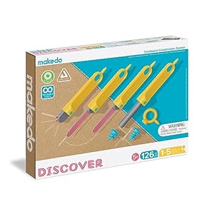 Makedo Discover | 126 Piece Cardboard Construction Toolbox for 1-5 Makers | STEM and STEAM Educational Toys for Kids | at Home Play + Classroom Learning | Reusable Tools for Boys and Girls Age 5+
