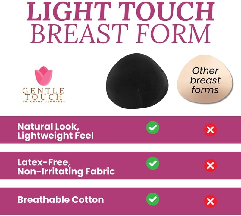 Light Touch Breast Forms- Set of 2 Cotton Breast Prostheses for Mastectomy Recovery, Inserts for Mastectomy Bras
