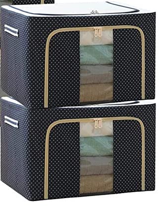 (Pack Of 2) Foldable Steel frame Double Opening Zipped Rectangular Storage Organizer bag with Window Folding Bag - Under Bed Closet Wardrobe Box(Multi color, 66L)-image-22