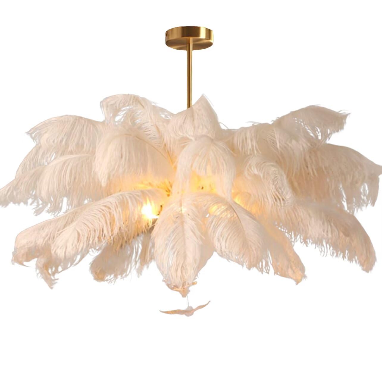 Guanshan Style B White Ostrich Feather Pendent Light Romantic And Beautiful Chandelier Feather Lampshade Ceiling Lighting Fixture For Bedroom, Living Room