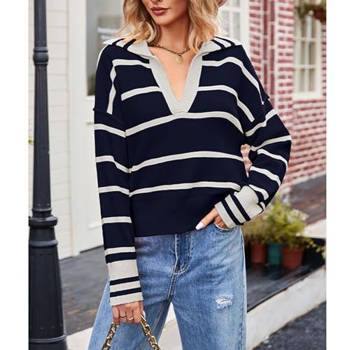 Pull à col V Color Block pour Femmes Décontracté à Rayures Mode - 2