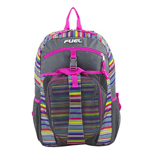 Fuel Backpack & Lunch Bag Bundle, Hot Pink/Ash Gray/Multi Color Stripes Print #TOP1