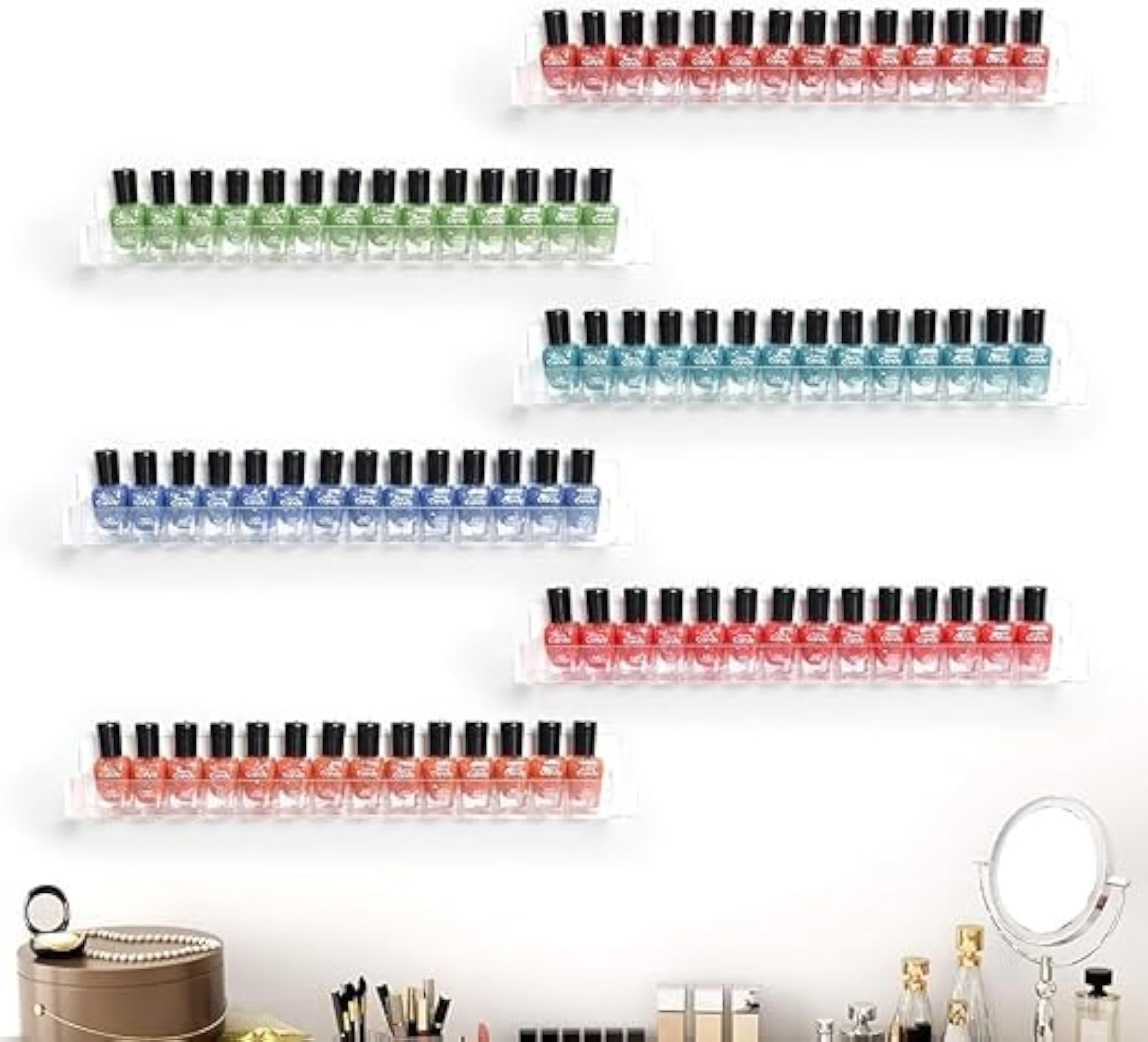 Acrylic Nail Polish Wall Mount Display Rack, Holds 10-15 Bottles