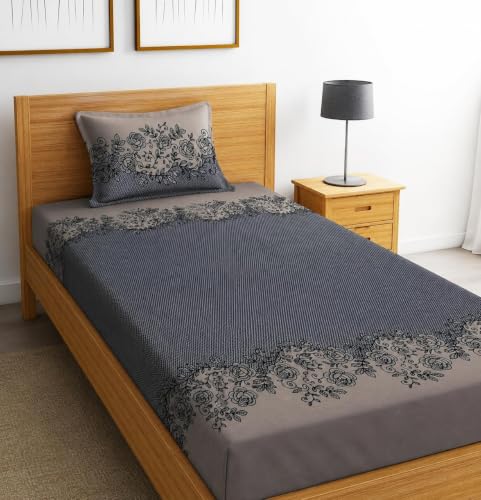 Image of Blue Strip Polycotton Fitted Bedsheet, Single 42x75 (Chocolate Rose) | 300 TC, elastic all-round grip, deep pocket, soft, breathable, colourfast, non-shrink, wrinkle resistant, machine washable