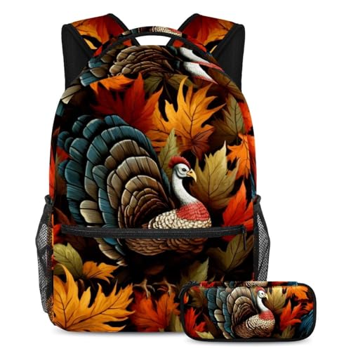 Cartable de grande capacité sac à dos scolaire Thanksgiving Turkey multicolore